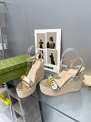 Fortok Gucci Marmont Wedges GG Canvas Slingback Sandals Gold 8cm - 1