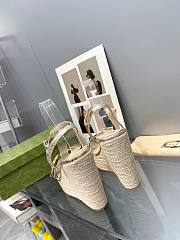 Fortok Gucci Marmont Wedges GG Canvas Slingback Sandals Gold 8cm - 3