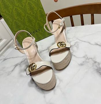 Fortok Gucci Marmont Wedges GG Canvas Slingback Sandals White 8cm