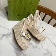 Fortok Gucci Marmont Wedges GG Canvas Slingback Sandals White 8cm - 4