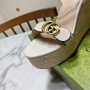 Fortok Gucci Marmont Wedges GG Canvas Slingback Sandals White 8cm - 3