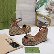 Fortok Gucci Marmont Wedges GG Canvas Slingback Sandals Brown 8cm - 5