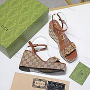 Fortok Gucci Marmont Wedges GG Canvas Slingback Sandals Brown 8cm - 3