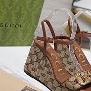 Fortok Gucci Marmont Wedges GG Canvas Slingback Sandals Brown 8cm - 2