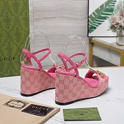 Fortok Gucci Marmont Wedges GG Canvas Slingback Sandals Pink 8cm - 5