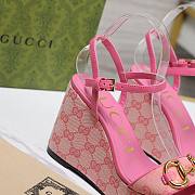 Fortok Gucci Marmont Wedges GG Canvas Slingback Sandals Pink 8cm - 3