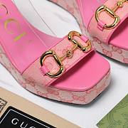 Fortok Gucci Marmont Wedges GG Canvas Slingback Sandals Pink 8cm - 4
