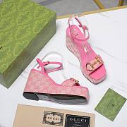 Fortok Gucci Marmont Wedges GG Canvas Slingback Sandals Pink 8cm - 2