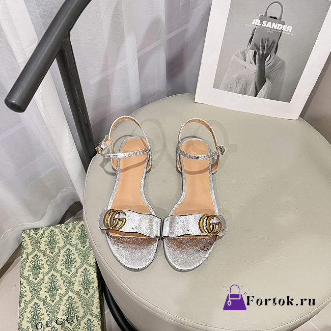 Fortok Gucci Marmont Slingback Sandals 1cm Silver - 1