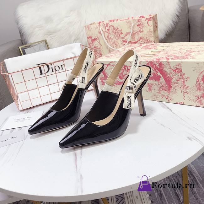 Fortok Gucci Slingback High Heels Shiny Leather Black 6.5 cm/10cm - 1