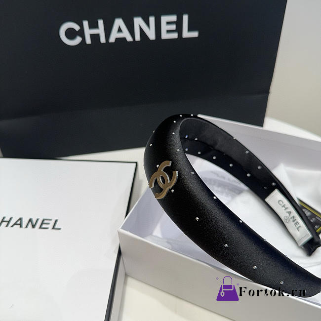 Fortok Chanel Headband CC Logo Black Gold Hardware - 1