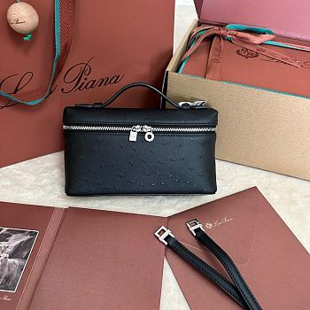 Fortok Loro Piana Extra Pocket L19 Ostrich Leather Blakc 19 x 11 x 6.5cm
