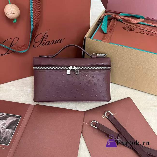 Fortok Loro Piana Extra Pocket L19 Ostrich Leather Rouge 19 x 11 x 6.5cm - 1