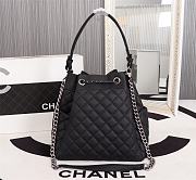 Fortok Chanel Black Quilted Glazed Caviar Drawstring CC Bucket Bag 26-27-17cm - 6