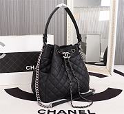 Fortok Chanel Black Quilted Glazed Caviar Drawstring CC Bucket Bag 26-27-17cm - 2