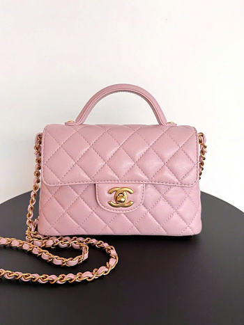 Fortok Chanel Flap Bag Pink 11.5 x 22 x 6 cm