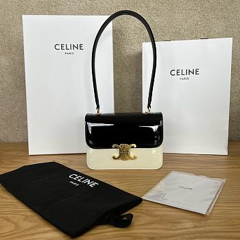 Fortok Celine Triomphe handbag in paternt leather Black and White 24x8x11.5cm