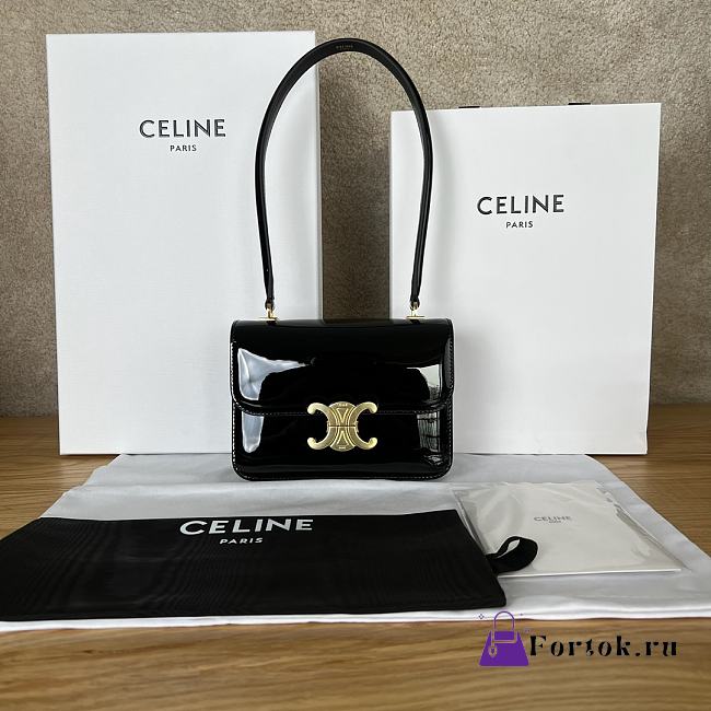 FORTOK CELINE Triomphe handbag IN PATENT CALFSKIN BLACK 18.5 x 13 x 6 CM - 1