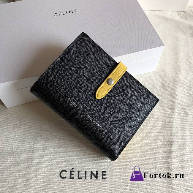 Fortok Celine Medium Strap Wallet Black Yellow 14cm - 1