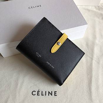 Fortok Celine Medium Strap Wallet Black Yellow 14cm