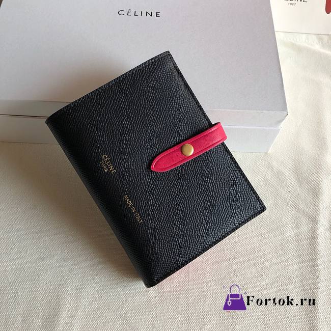 Fortok Celine Medium Strap Wallet Black Rouge 14cm - 1