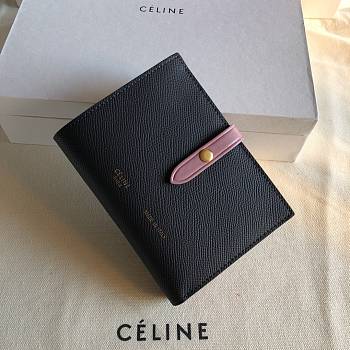 Fortok Celine Medium Strap Wallet Black Pink 14cm