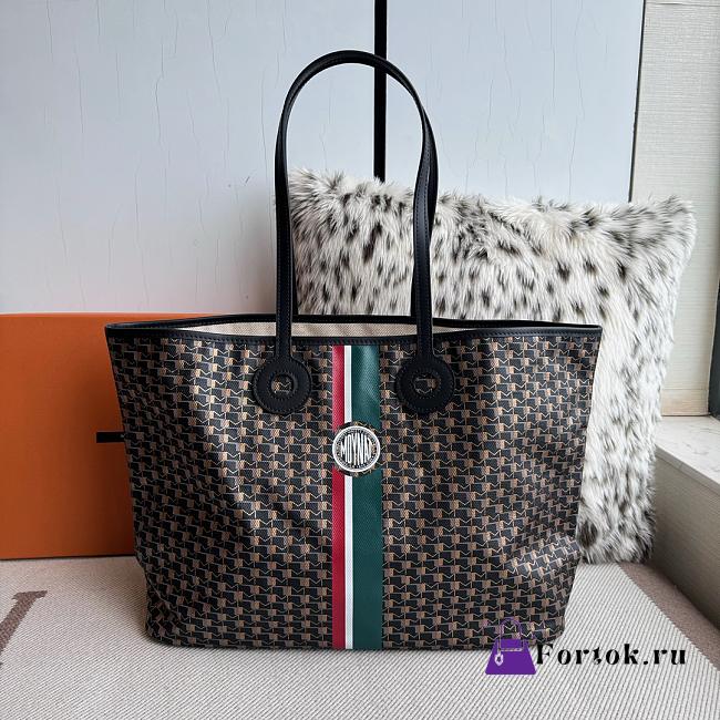 Fortok Moynat Oh! Tote Ruban GM In Canvas Black Green Stripe Large 53×33×17cm  - 1