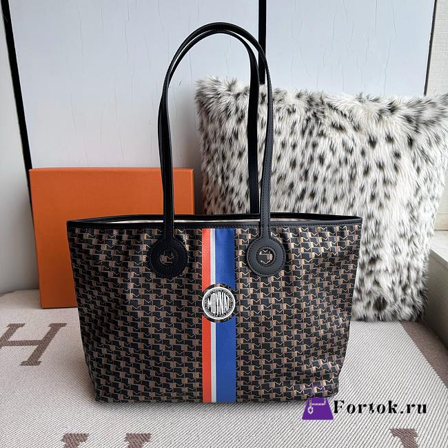 Fortok Moynat Oh! Tote Ruban GM In Canvas Black Blue Stripe Medium 45×27×13.5cm - 1