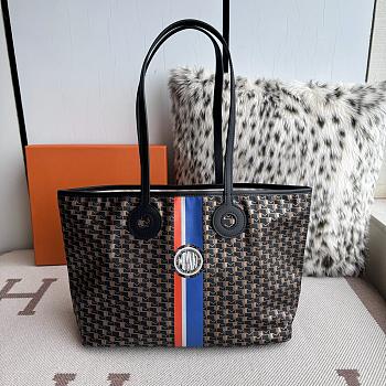 Fortok Moynat Oh! Tote Ruban GM In Canvas Black Blue Stripe Medium 45×27×13.5cm