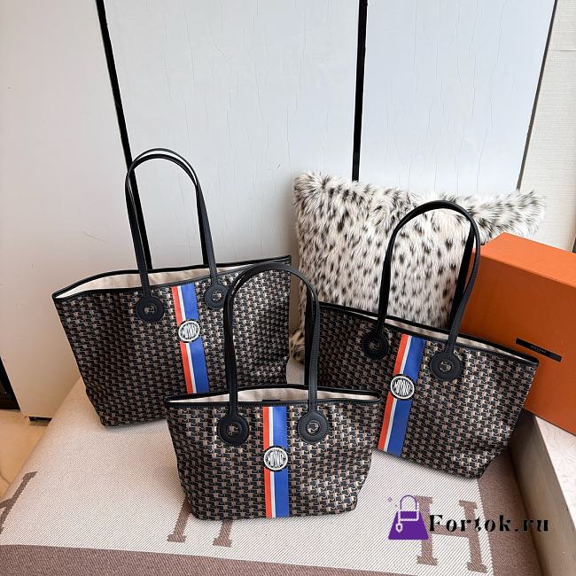Fortok Moynat Oh! Tote Ruban GM In Canvas Black Blue Stripe Large 53×33×17cm - 1