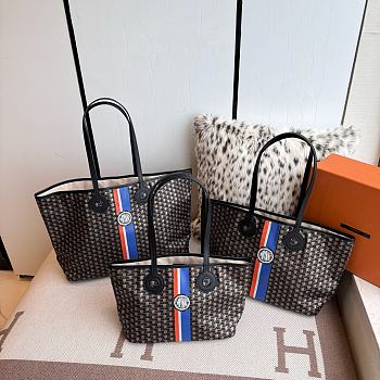 Fortok Moynat Oh! Tote Ruban GM In Canvas Black Blue Stripe Large 53×33×17cm