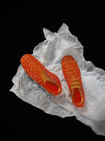 Fortok The Row Women's Mara Rubber Mesh Ballerina Flats Orange