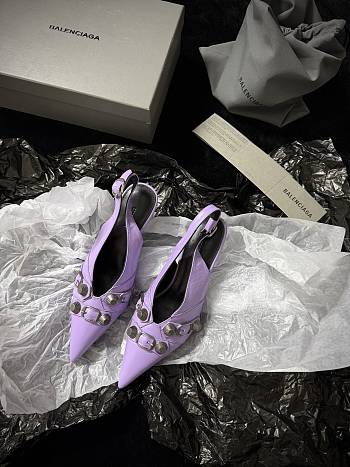 Fortok Balenciaga Women's Pointed Toe Low Pumps Purple