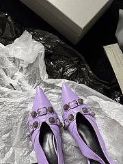Fortok Balenciaga Women's Pointed Toe Low Pumps Purple - 2