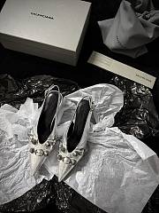 Fortok Balenciaga Women's Pointed Toe Low Pumps Silver - 1