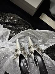 Fortok Balenciaga Women's Pointed Toe Low Pumps Silver - 4