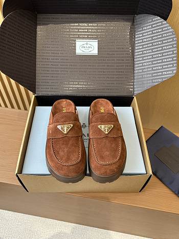 Fortok Prada Women's Brown Suede Loafer Brown