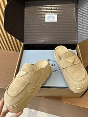 Fortok Prada Women's Brown Suede Loafer Beige - 4
