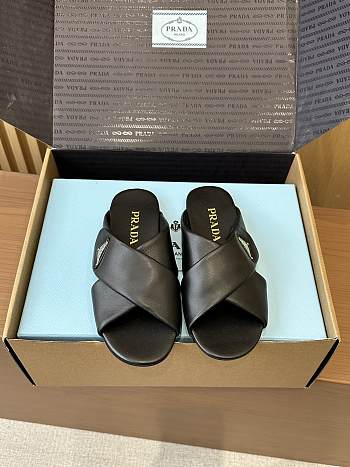Fortok Saffiano leather crisscross slides Black