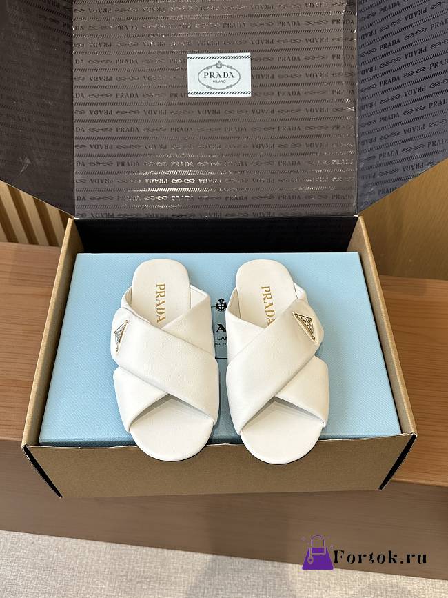 Fortok Saffiano leather crisscross slides White - 1