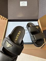 Fortok Prada Women's Square Toe Leather Slides Black - 5