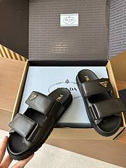 Fortok Prada Women's Square Toe Leather Slides Black - 4