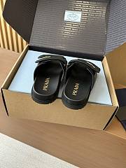 Fortok Prada Women's Square Toe Leather Slides Black - 3
