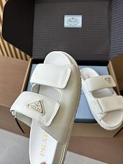 Fortok Prada Women's Square Toe Leather Slides White - 4