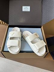 Fortok Prada Women's Square Toe Leather Slides White - 2
