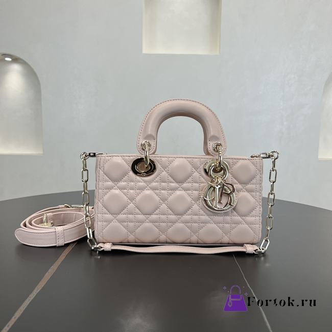 Fortok Dior Small Lady D-Joy Powder Pink Cannage Lambskin 22 x 11 x 6 cm - 1