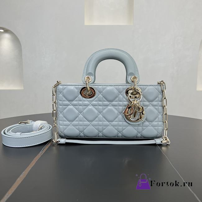 Fortok Dior Small Lady D-Joy Shirt Blue Cannage Lambskin 22 x 11 x 6 cm - 1