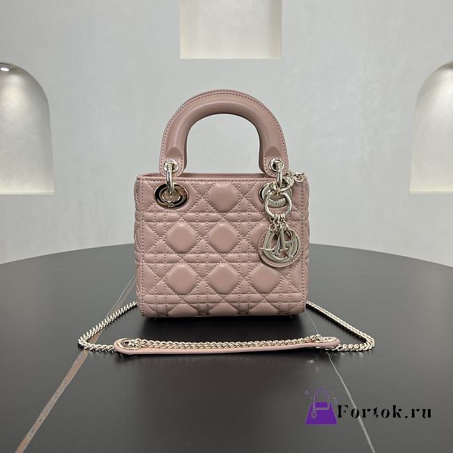 Fortok Dior Lady Dior Powder Pink Cannage Lambskin 17 x 15 x 7 cm  - 1