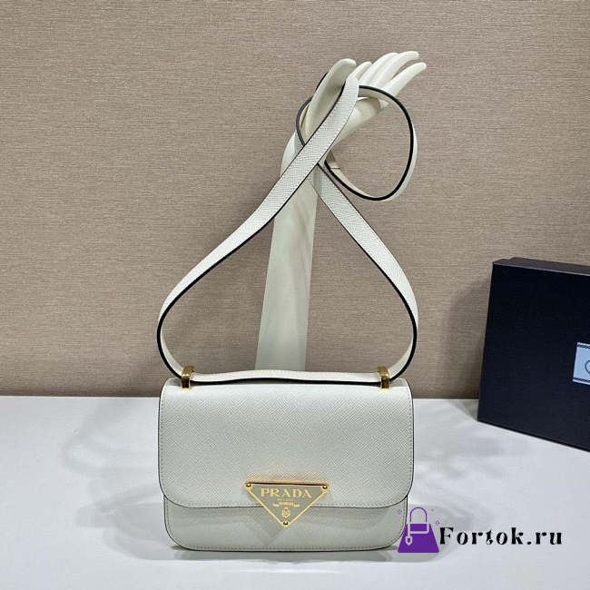Fortok Prada saffiano Leather Flap shoulder Bag White 22x16x6cm - 1