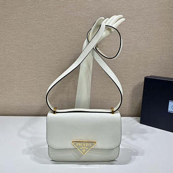 Fortok Prada saffiano Leather Flap shoulder Bag White 22x16x6cm
